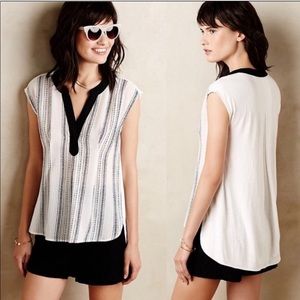 Anthropologie Postmark Egress Black White Striped Splitneck Tunic Top XS
